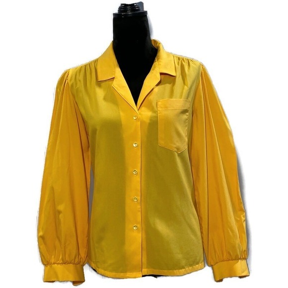 Judy Bond Tops - VTG JUDY BOND Shirt SIZE‎ 12 Gold Mustard Solid No stretch Button Full Long Sl